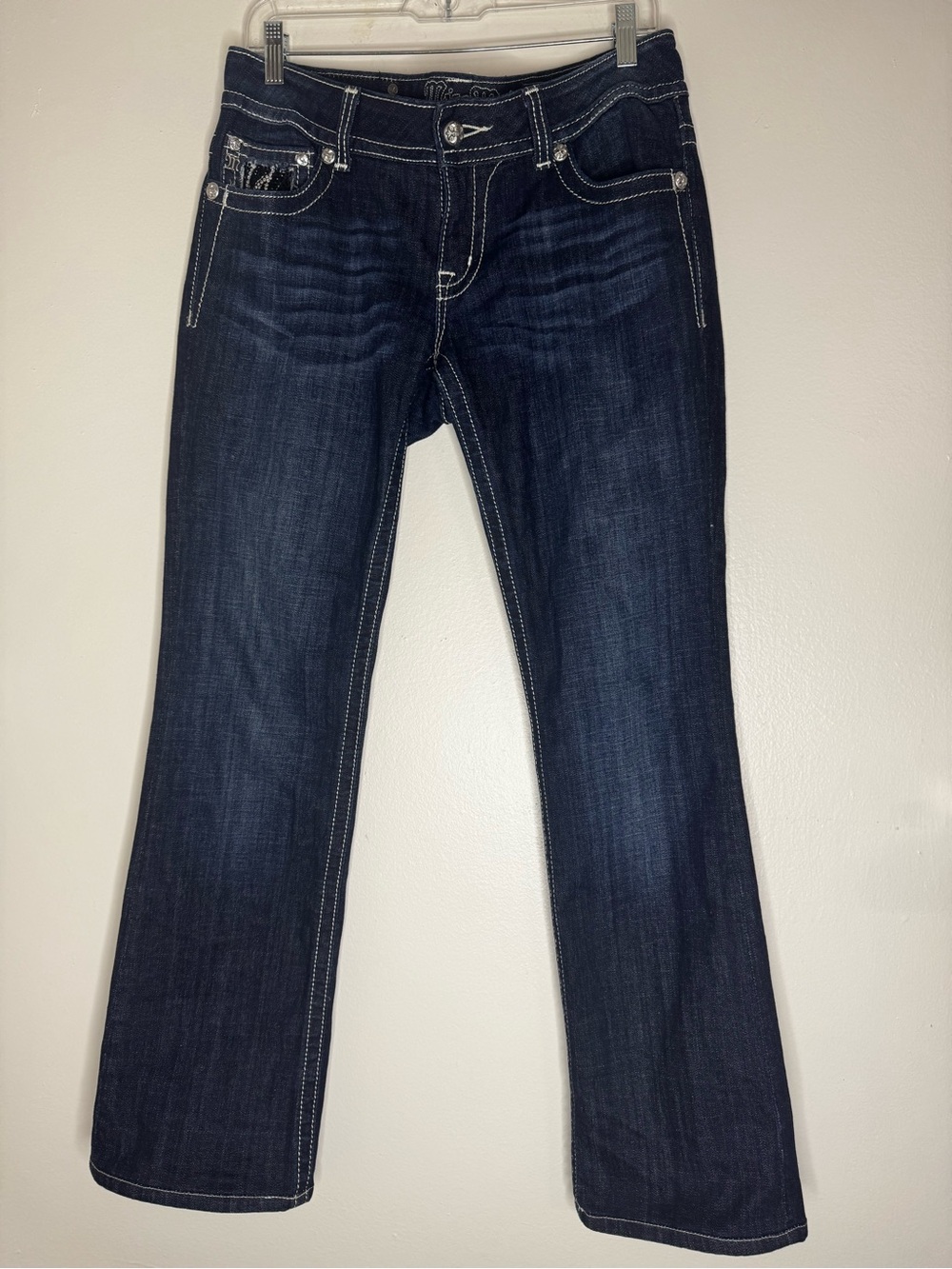 Miss Me Dark Indigo Boot Cut Jeans with White Stitching